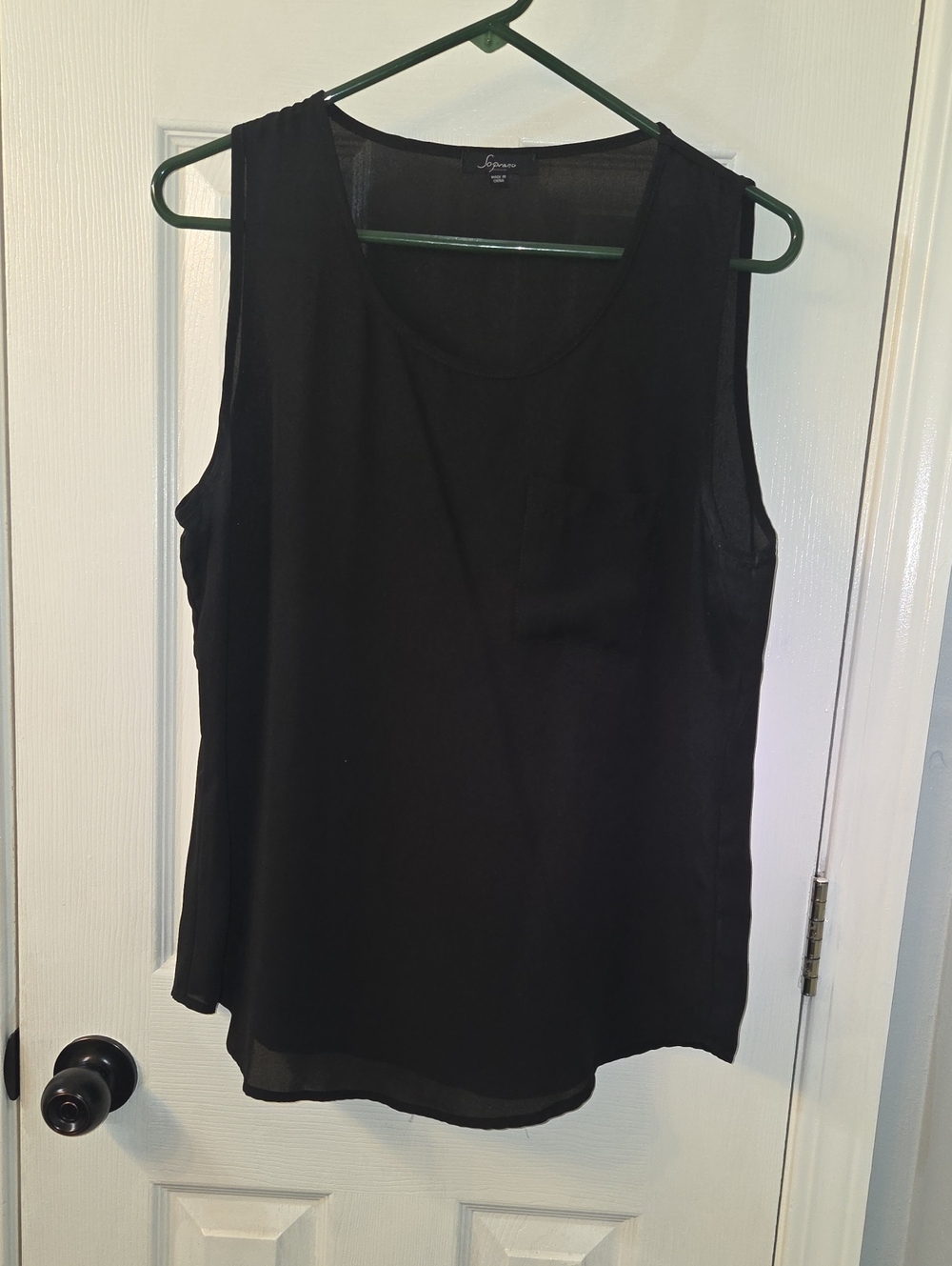 Soprano Black Sleeveless Scoop Neck Tank with Chest Pocket